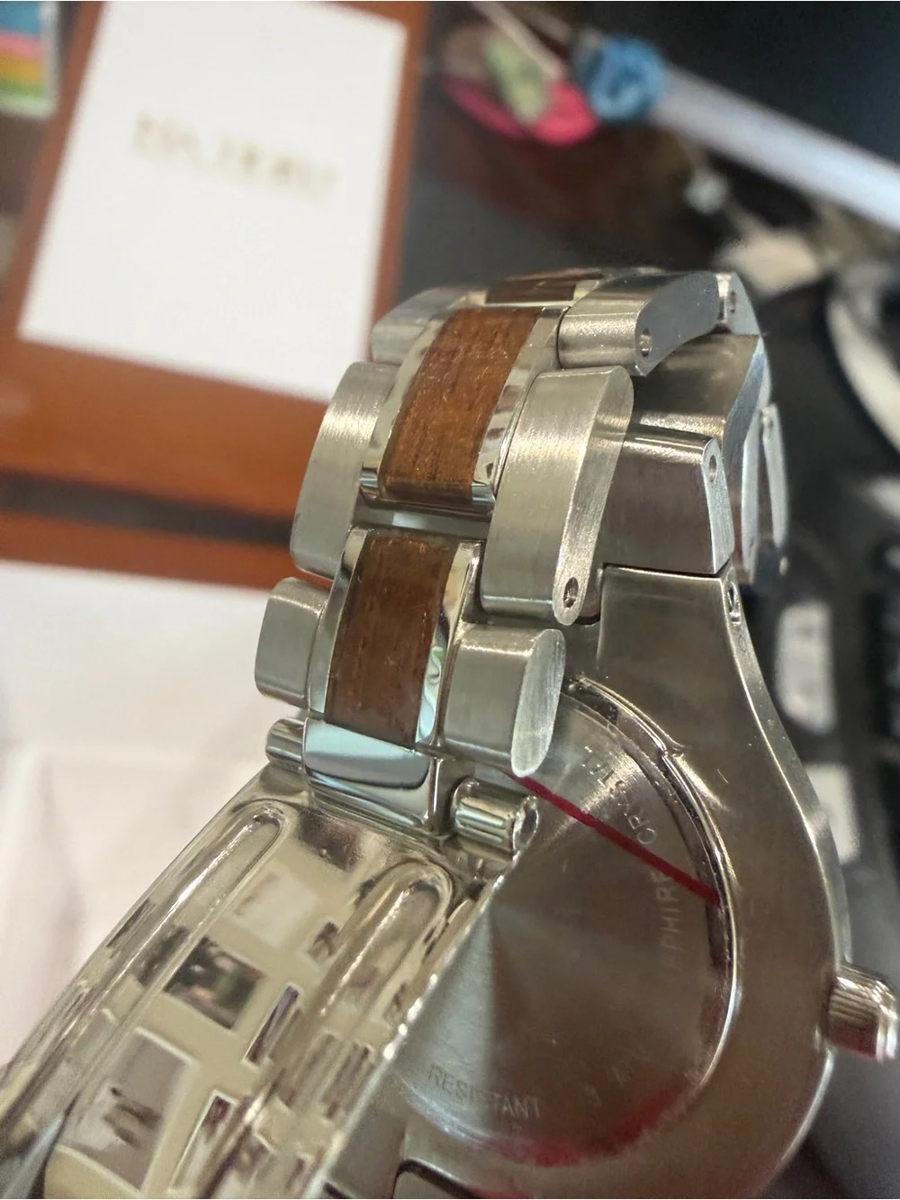 Na Hoku Silver and Brown Stainless Steel Watch with Mother-of-Pearl Dial
